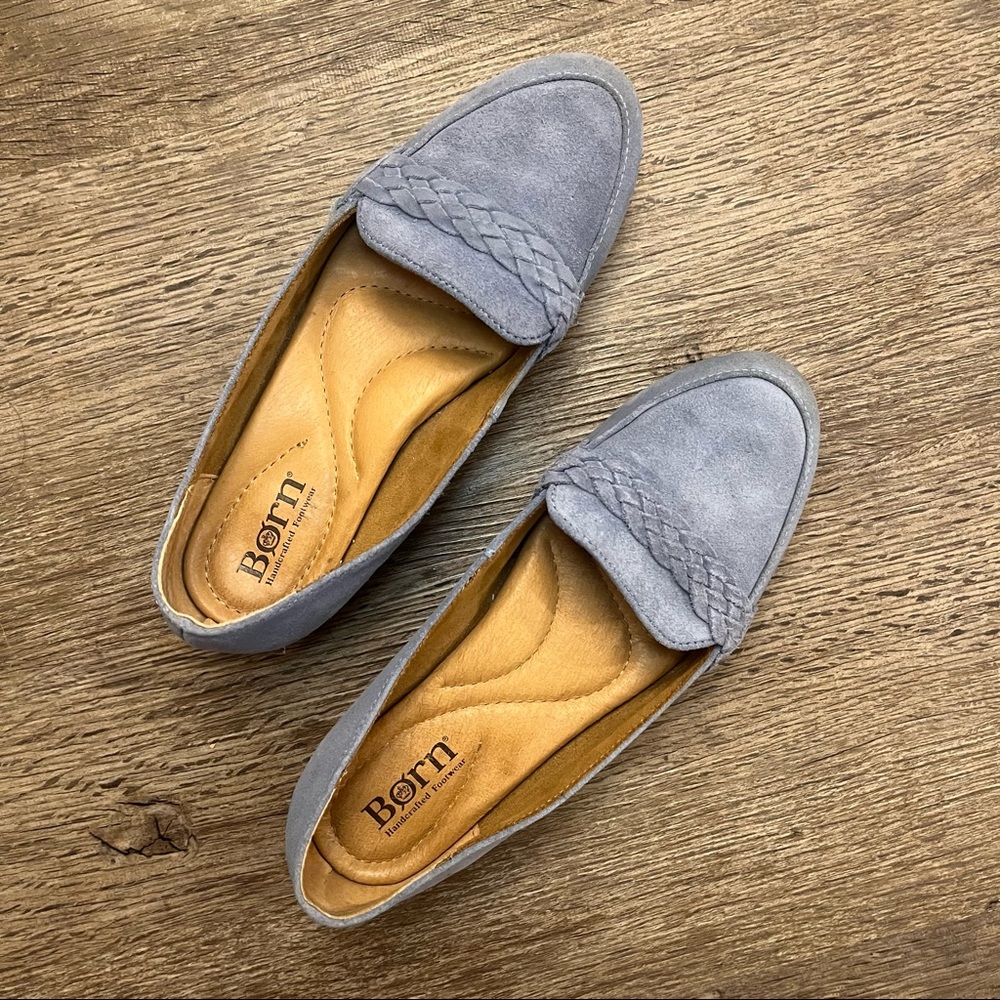 Born Blue Suede Braided Strap Loafers - 7